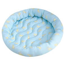 冰絲涼感寵物窩 圓型 藍底香蕉 S(45 x 45cm) 涼爽透氣 柔軟舒適, 1個