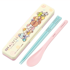 Skater 銀離子兒童餐具組 附收納盒, 湯匙 180mm + 筷子180mm + 盒子 188 x 47 x 18mm, 角落生物 黃色, 1組