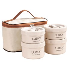 Mega 日系奶油304不鏽鋼保溫飯盒4件組, 咖啡色, 1組