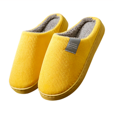 bebehome 保暖細條紋絨毛拖鞋 黃色 23cm 尺寸38-39