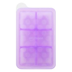 sillymann 100%鉑金矽膠副食品分裝盒 6格, 耐熱-40度~250度, 帶蓋設計, 紫色, 300ml, 1個