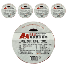 AA 晶裕荃 無痕雙面膠帶, 強黏防水耐高溫, 2.0*30mm*3M, 透明, 5個