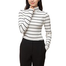 CARET 女款高領長袖上衣 - 62%聚酯纖維 34%人造纖維 4%氨綸, 均碼, 6 x 2黑白條紋款