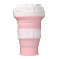 大口直飲鉑金矽膠摺疊杯,550ml,粉色,附吸管,兒童水杯,外出便攜, 1個