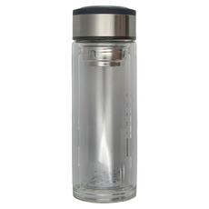 AWANA 雙層玻璃水瓶 GL-300A 6.5 x 6.5 x 19cm, 銀色 + 透明色, 300ml, 1個