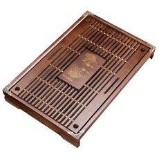 年年有魚 抽屜茶盤 附蓄水盤, 木製茶盤, 不鏽鋼盤底, 棕色 年年有魚, 1個