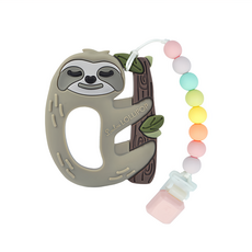 Loulou Lollipop 加拿大 嬰幼兒造型固齒器組, 奶嘴鍊夾, 鏈夾 + 固齒器, 樹懶棉花糖, 1個