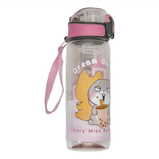 CCHING 青青文具 好想兔水壺 不含雙酚A Tritan材質 喝水口徑方便清洗, 城堡款 透明色 + 粉紅色, 700ml, 1個