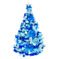 摩達客 耶誕豪華版冰藍色聖誕樹 銀藍系配件組, 藍色, 4尺