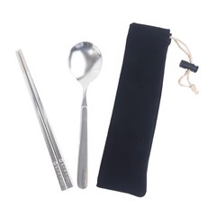 Axis 艾克思 316不鏽鋼環保餐具組 方筷 + 湯匙 + 帆布收納袋, 1組, 不鏽鋼色