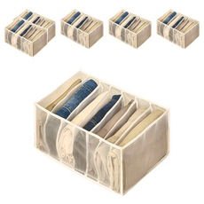 葉子小舖 透視櫃子衣褲收納盒 分隔網紗7格款 大, 米色, 6個