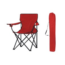 加大素面戶外折疊椅，鋼管+600D PVC牛津布，適合戶外露營使用，最大承重90KG，贈收納袋, 紅色, 1個