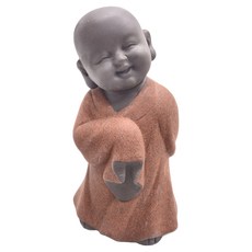 紫砂陶瓷 歡欣鼓舞 茶寵擺飾 舞 小和尚, 13*10*8.5CM, 紅褐色, 1個