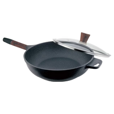 Hi CHEF 掌廚 電磁爐適用 木柄輕量平底鍋 NTW-33PD 附蓋 不挑爐 SGS檢驗合格, 33cm, 1個