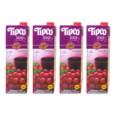 Tipco 泰可 紅葡萄汁, 100%原汁含有率, 無色素, 無香料, 無防腐劑, 富含維生素, 1L, 4瓶