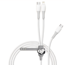 史努比 100W PD快充 二合一充電線 附造型束線帶, 130cm, 白色, 1條