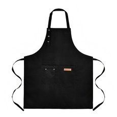 AHOYE 3扣耐磨防水防油汙雙口袋圍裙, 1件, 黑色