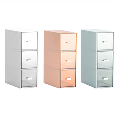 E City 可疊加桌面小物收納盒 ABS+PS材質 藍/粉/白, 顏色隨機, 3層