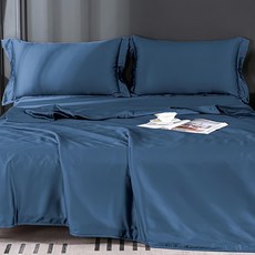 100%純天絲TENCEL 簡約素色單人薄被套, 深海藍色