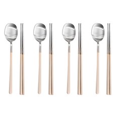 DALPAENGI LIVING 不鏽鋼4人餐具組, 筷子 4雙 + 湯匙 4支, 1組, 奶油白