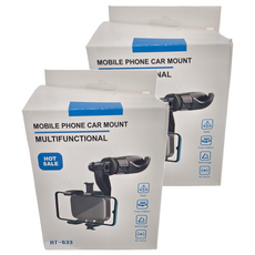 車用後視鏡手機支架 RT-633 360°旋轉 多功能, 2個, 黑色