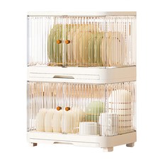 Yeya 也雅 流光輕奢風雙開門雙層碗盤瀝水收納箱, 2層, 1個, 白色