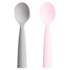 Miniware 矽膠湯匙組 - 芝麻 + 棉花糖 2入, 圓滾滾的握把,好抓握,食品級矽膠製成,耐熱230度,可微波, 1組