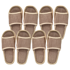 亞麻室內拖鞋 Set 2 男女款 舒適透氣, M(39-40), 淺咖啡 素色, 4雙