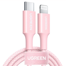 UGREEN 綠聯 USB-C to Lightning充電線 傳輸線MFi彩虹編織版, 0.5m, 櫻花粉, 1條