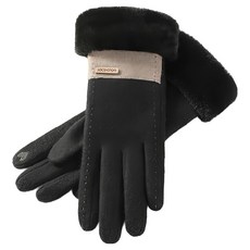 GOLOV.EJOy 女款 羊毛小香風加厚保暖手套/滑雪手套/機車手套, 黑色, 1雙