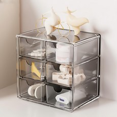 小麥購物 六格透明收納盒 Y811 小(8.8 x 12 x 11.8cm) 265g, 透黑色, 2個