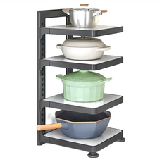 時尚廚房鍋架，可調式烤漆置物架，四層鋁板鍋架, 黑色, 4層, 1個