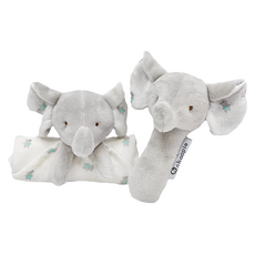 choopie 動物安撫巾及手搖鈴組 雙面材質 紗布x超柔纖維 口水巾 玩具, 艾樂芬, 1組