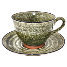 美濃燒 灰釉刻紋咖啡組 日本製 1組, 灰釉色