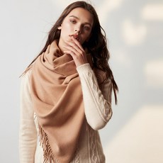KissDiamond 純色喀什米爾羊絨加厚保暖兩用披肩圍巾 流蘇款 185 x 70cm, 羊駝