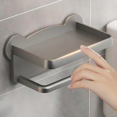 菓拉小舖 免打孔壁掛浴室衛生紙架 捲紙架款 附無痕免釘貼 21 x 10 x 11cm, 槍灰色, 1個