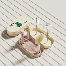 Couselect 便攜式奶瓶刷套裝 矽膠奶瓶清潔刷 奶嘴刷 水杯刷 旅行奶瓶刷 奶瓶瀝水架, 1組, 粉色