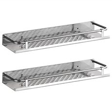 新錸家居 免釘/打孔 加大長款不鏽鋼置物架 廚房浴室收納架 40cm, 2個, 銀色