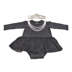 La Chamade 日安朵朵 女嬰長袖雪紡蓬蓬裙連身衣 - MIT台灣製 黑色, 6~9個月