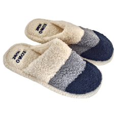 ego life 毛絨條紋拼色包頭保暖防滑男女室內拖鞋 EVA+毛絨(聚酯纖維), 40~41, 深藍色, 1雙