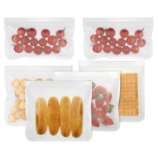 AHOYE PEVA 矽膠保鮮食物袋 可重複使用保鮮袋 食品級材質 密封防漏, 中型 4個 + 長型 2個, 1組, 6入