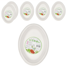 百貨King 植纖橢圓盤 Set 10x8吋 多用途環保免洗餐具, 4個, 6組