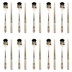 Willive 韓國製 304不鏽鋼 福氣鈦金湯匙筷子10人份餐具組, 1組, 勺子 10p + 筷子 10p, 混色