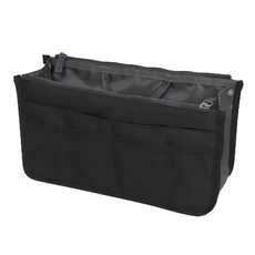 E.City 韓風手提雙拉鍊收納包中包 尼龍材質, 29 x 18 x 8.5cm, 黑色