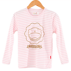 GIAT 吉亞特 奶油獅 兒童條紋磨毛保暖上衣 圓領款, XL (140cm), 櫻花粉