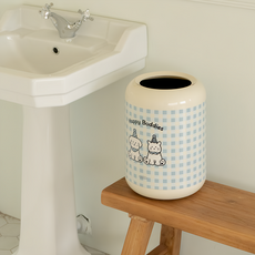 沐慕家居 圓筒垃圾桶 12L, 藍格貓狗款, 1