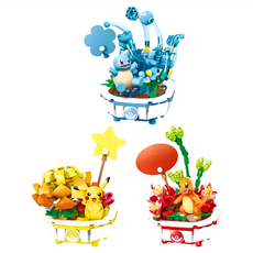 Keeppley 奇妙積木 Pokemon 寶可夢 多肉盆栽系列 拼裝積木模型 收藏玩具, 皮卡丘 + 小火龍 + 傑尼龜, 1組