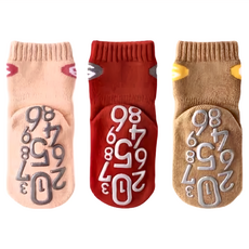 bebehome兒童加厚防寒防滑地板襪 中筒 3雙, 數字款, S(10-12cm)