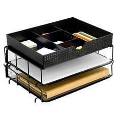 CAXXA 桌上可重疊文件收納架附文具整理盒-兩層 文件架/公文架/資料架, 黑色, 1個