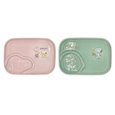 PEANUTS 史努比 好朋友陶瓷造型餐盤組 大417g 小355g 2個, 粉色+ 綠色, 1組